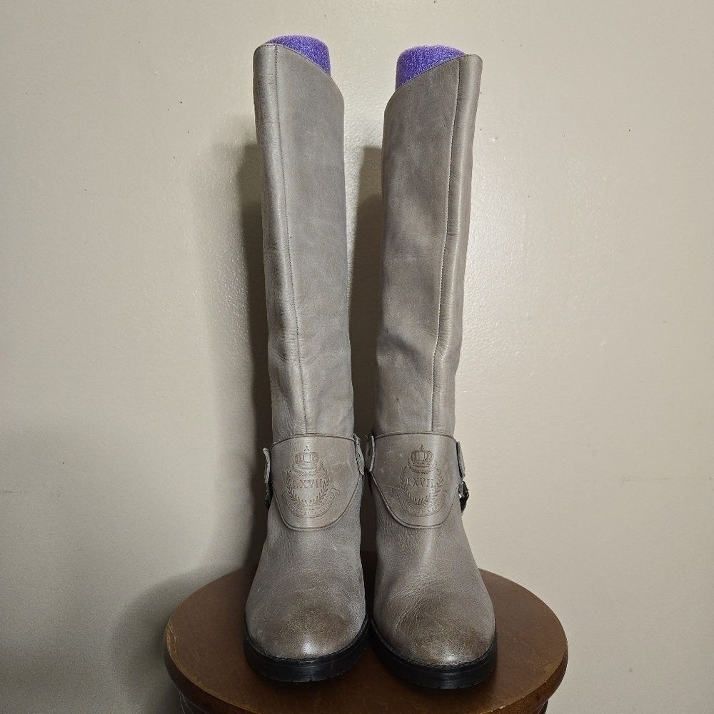 Lauren Ralph Lauren Delsa Burnished Leather Knee High Riding Boots - Picture 4 of 15